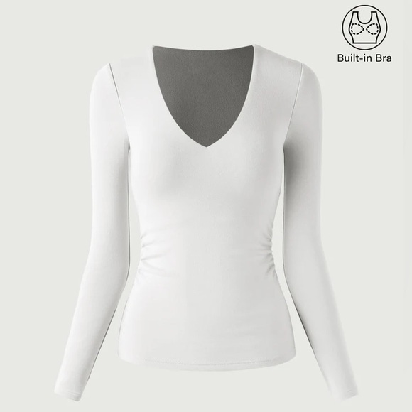 OGL Tops - OGL ProWarm V-Neck Ruched Sides Brami Top XL White NWT Built-In Bra